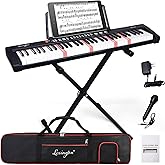 Lexington 61 Key Keyboard Piano, Complete Electronic Piano Keyboard Set for Beginners Adults, Portable Music Keyboard with Lighted Keys, Teaching Modes, Stand, Case, Microphone (Black)