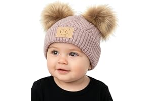 Funky Junque Double Pom Pom Baby Beanie – Newborn Girl Winter Hat 0–12 Months, Cute Cozy Knit Infant Beanies for Cold Weather