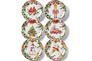 Metahom Christmas Salad Plates, 8 Inch Ceramic Plate Set, Appetizer Dishes for Pasta, Side Dishes, Holiday Treats, Dishwasher