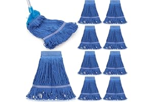 Nuogo 10 Pcs Commercial Mop Head Replacement Floor Cleaning Wet Heavy Duty Commercial Mop Refills General Cleaning(27.6 Inch,Blue)