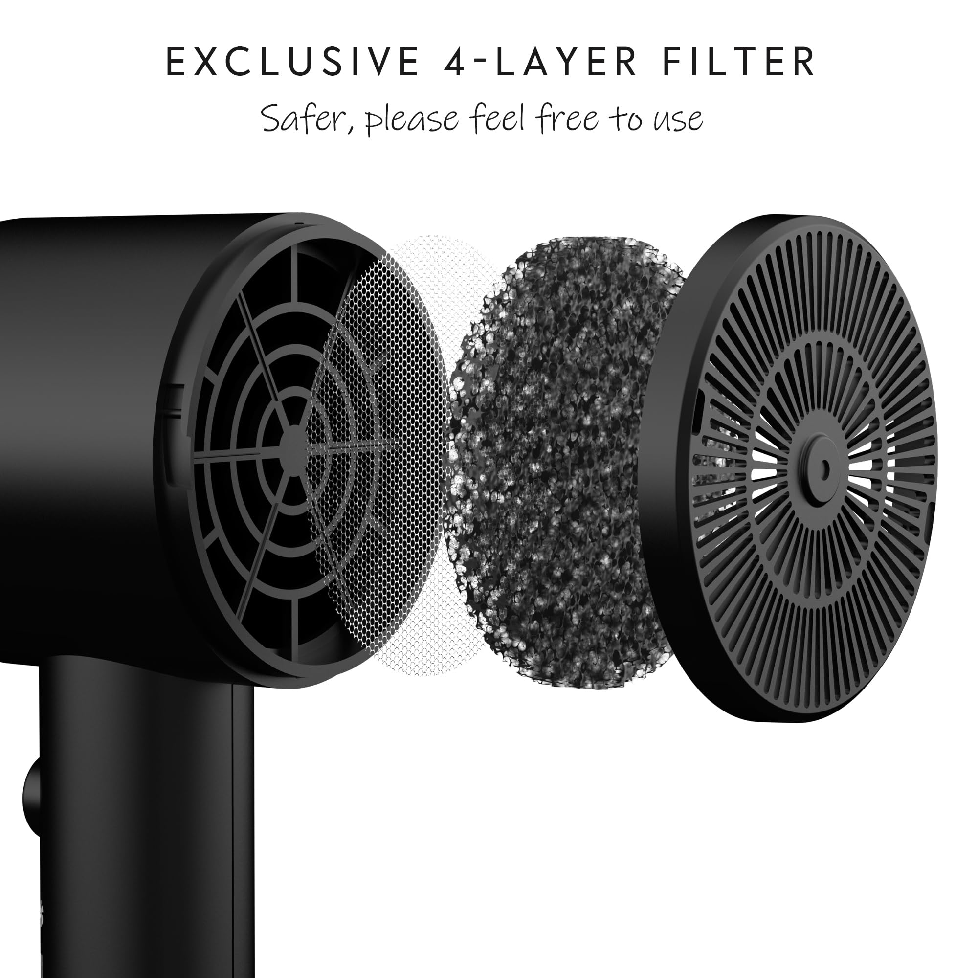 AINA Hair Dryer with Diffuser, Blow Dryer for Women | Advanced Ionic Technology, Ceramic Coating | Cold Shot Features Turbo Heat for Fast Drying and Shine 110V/ALCI (Vader Black)