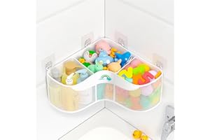 Austion 3-Compartment Corner Bath Toy Storage Organizer for Tub - Wide-Opening Mesh Kids Bath Toy Holder with Easy Sorting & Storage, Quick-Drying Machine-Washable Bathroom Organizer for Tidy Bathtub