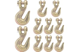 AFROX 3/8'' Heavy Duty Chain Hook, (10 Pack) Clevis Grab Hook with Yellow Chromate Finish, Forged Grade G70 Steel Clevis Hook for Trailer Truck Transport - 6,600 LBS Capacity