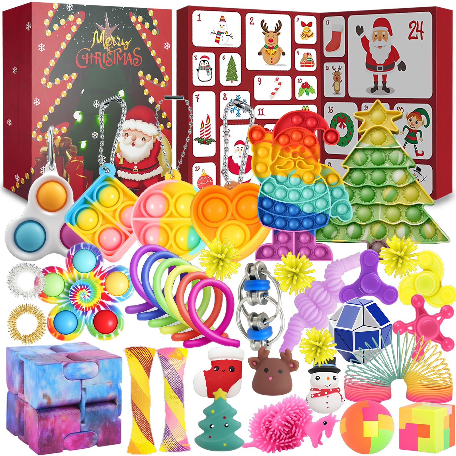 vita dennis Christmas Fidget Advent Calendar 2025 with 36 Pcs Fidget Toys for Kids and Adults, Sensory Stress Reliever Toy for Anxiety ADHD, Squeeze Toy Family Games Holidays Party Gift Box Set (R)