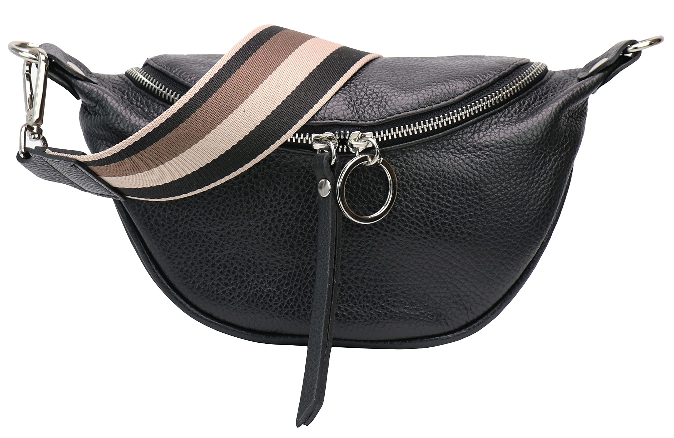 SH Leder Ella G498 Women's Chest Bag for Festival Travel Small Waist Bag Crossbody Women with Fabric Bag Strap 25 x 13 cm, black, Gross