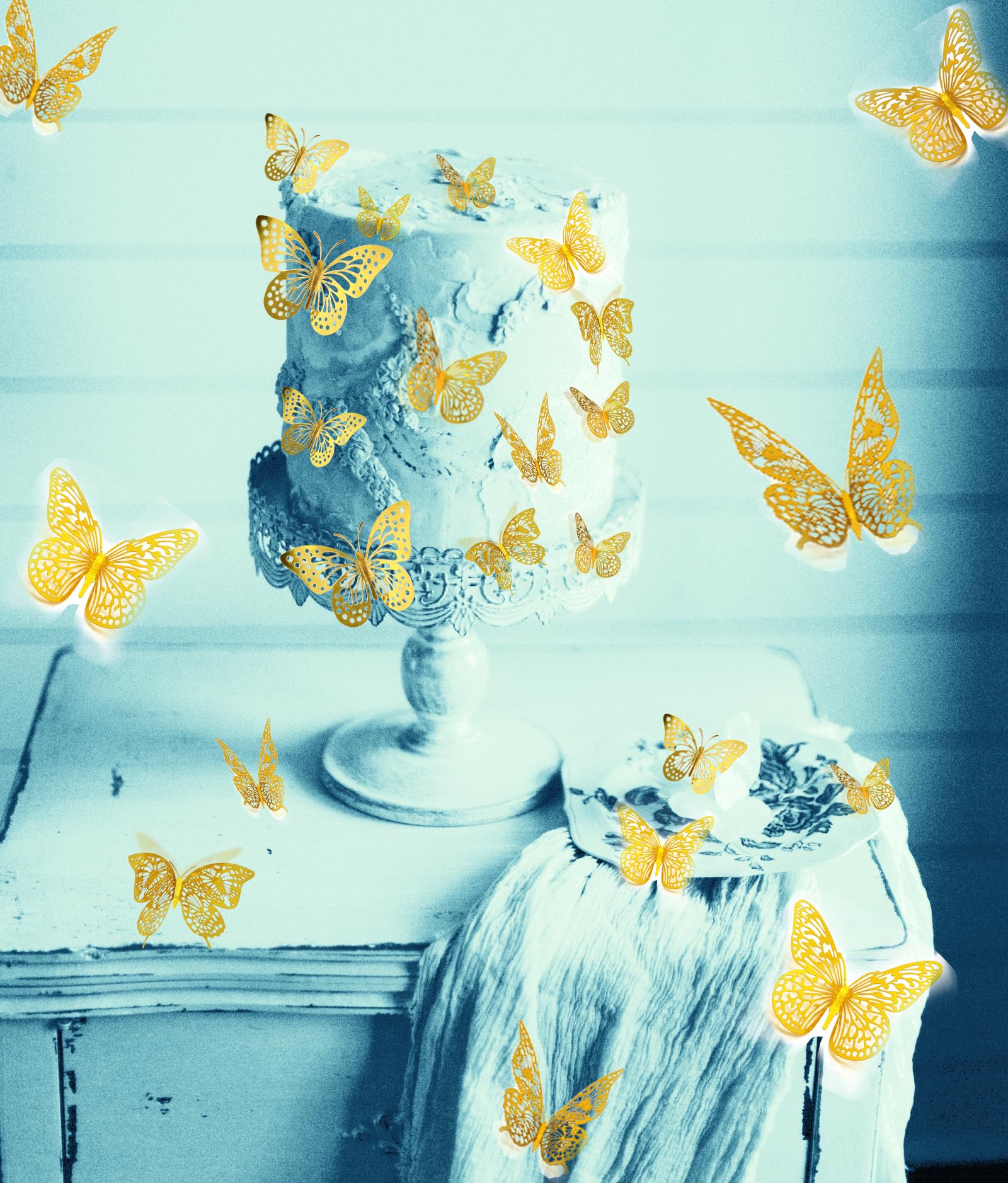 JOSDIOX 3D Butterfly Wall Decor Sticker -48 Pcs, 4 Styles, 3 Sizes Gold Butterflies Decoration for Party, Birthday & Wedding Celebrations, Cake Decorating, Balloons, Removable Stickers.