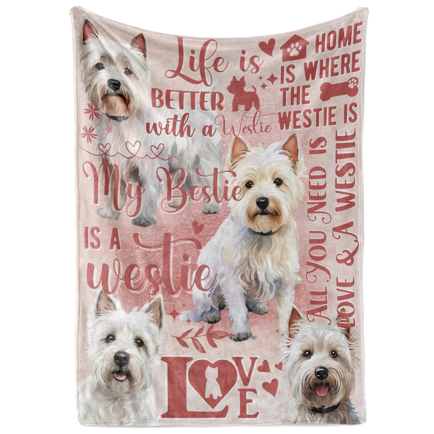 Huglanket Westie Gifts for Women and Girls, Cute Westie Flannel Throw Blanket for Westie Lovers, 165 * 127cm, Skin Friendly, Novelty Westie Blanket for Dog Lovers