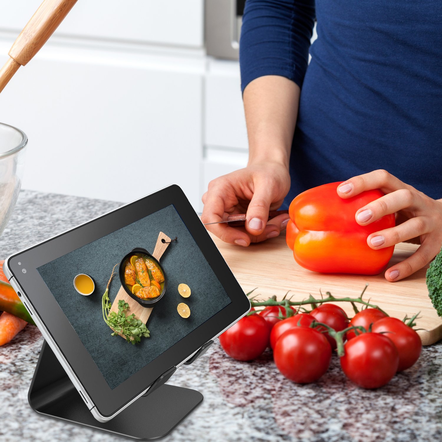 Barsone Cell Phone Stand,Tablet Stand, Universal Desktop Mobile Phone Holder, Aluminium Metal Mobile Phone Tablet PC Stand Table Desk Mount Stand Holder (Updated Black)