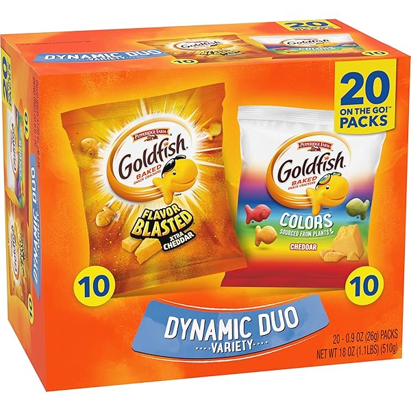 GOLDFISH DYNAMIC DUO VARIETY PACK, COLORS CHEDDAR & FLAVOR BLASTED XTRA CHEDDAR, SNACK PACKS, 20 CT