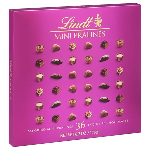 LINDT MINI PRALINES, ASSORTED CHOCOLATE CANDY PRALINES WITH PREMIUM FILLING, GREAT FOR GIFT GIVING, 6.2 OZ. GIFT BOX