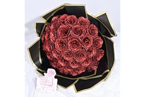 Waipfaru Glitter Roses Bouquet, DIY Fake Flowers Bouquet, Birthday Gifts for Women Mom, 24 Pcs Red Rose for Grandma Wife Girlfriend Valentines, Mothers Day, Anniversary, Graduation
