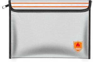 Orikithem Fireproof Document Bag 2200°F/5200°F, 11×7.8"with Zipper and Reflective Strip,Heat Insulated Fireproof/Waterproof Bag for Cash, Documents and Valuables, Medium Silver-2200°F