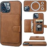 Bocasal Wallet Case for iPhone 12 Pro Max Compatible with MagSafe Magnetic RFID Blocking Detachable Premium PU Leather Flip Case with Card Slots Holder Kickstand Wireless Charging 6.7 Inch (Brown)