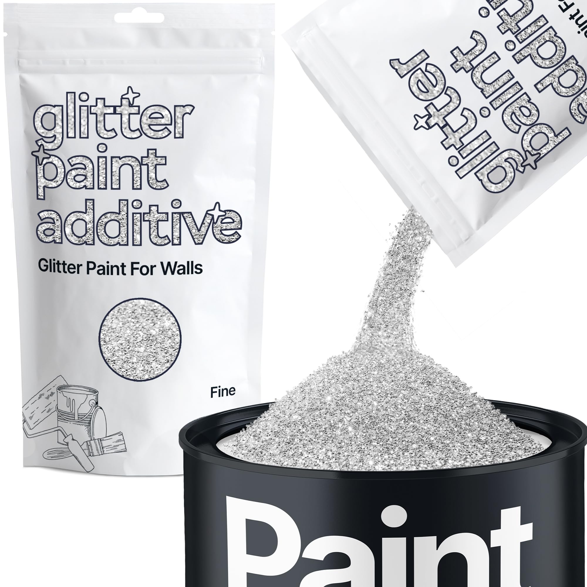 Hemway Silver Glitter Paint Additive Fine 100g for Adding Sparkle to Paints & Varnish | Paint Walls Sparkly Add to Emulsion, Acrylic or Lacquer Indoor