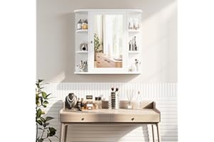 Shintenchi Bathroom Wall Cabinet with Mirror, Mounted Medicine Cabinets with 4 Internal and 6 Open Shelves, Mirrored Door Ove