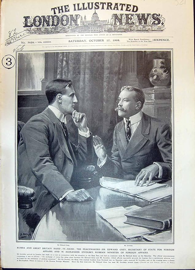 Old Original Antique Victorian Print 1908 Sir Edward Grey Secretary