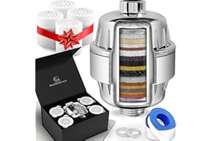 AquaHomeGroup Shower Head Filter for Hard Water – 20-Stage + 5 Replacement Cartridges – Removes Chlorine, Fluoride, and Other