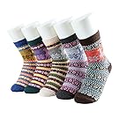 JOYEBUY 5 Pairs Warm Winter Fall Women Socks Retro Floral Style Cotton Knitting Wool Crew Socks
