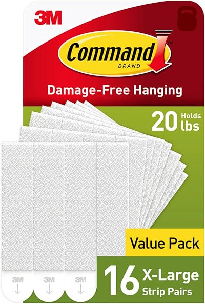 Command 20 lb X-Large Picture Hanging Strips, 16 Pairs, White, Heavy Duty,