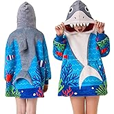 MIZZEO Kids Wearable Blanket Hoodie, Oversized Sherpa Wearable Blanket with Hood Pocket and Sleeves for Toddlers (shark)