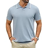 Hardaddy Men's Short Sleeve Knit Polo Shirts V Neck Color Block Lightweight Casual Collared Golf Shirt