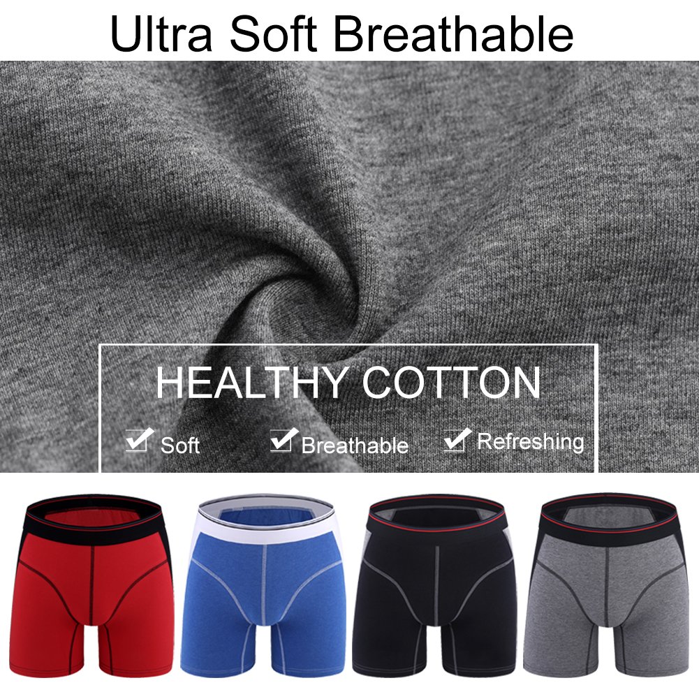 Mens Underwear Breathable Boxer Briefs 4 Pack Soft Cotton Shorts Underware Man No Ride-up Small(Tag Asian XL)