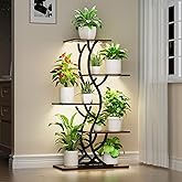 Plant Stand Indoor with Grow Lights - 44" Tall Corner Plant Stands for Indoor Plants, 5 Tiered Metal Plant Shelf, Curved Plan