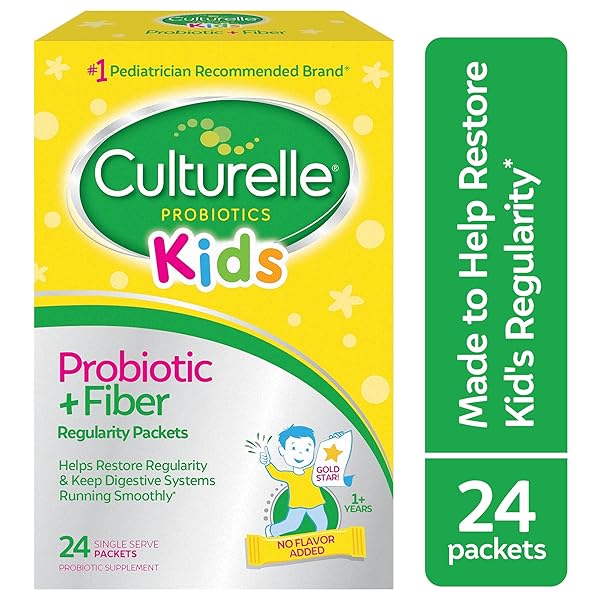CULTURELLE KIDS PROBIOTIC + FIBER PACKETS (AGES 3+) – 24 COUNT – DIGESTIVE HEALTH & IMMUNE SUPPORT – HELPS RESTORE REGULARITY (PACKAGING MAY VARY)