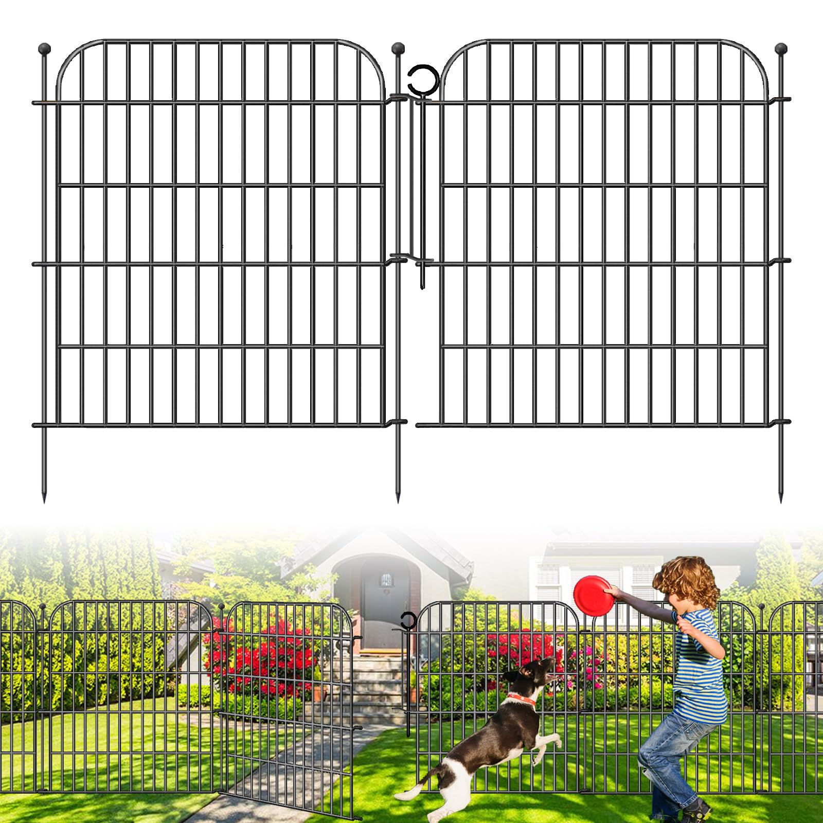 Photo 1 of 10 Panels Decorative Garden Fence with Gate for Outside, 32 in(H) X 23.6 ft(L) Rustproof Metal Wire Panel Border Fencing with Temporary Ground Stakes, No Dig Animal Barrier for Dog and PatioLPNPMEP8463588
