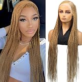 DOSAY #27 Blonde Colored Knotless Cornrow Braided Wigs for Black Women Full Lace Frontal Box Braids Wig with Baby Hair Unique Look Godness Synthetic Deep Side Part Braiding African Hair Wig 36 Inch