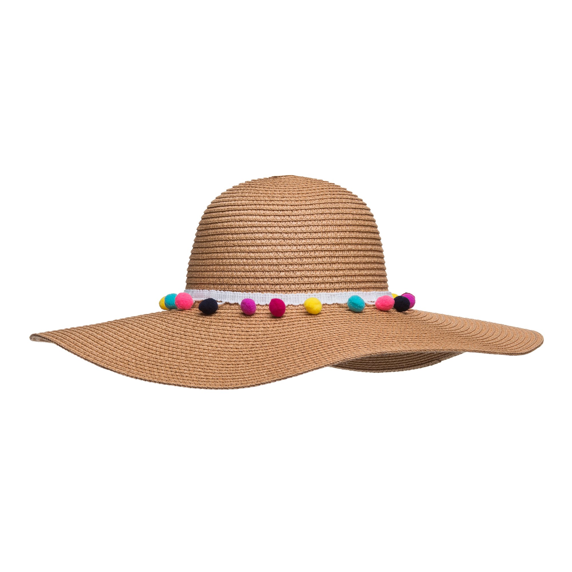 Womens Beach Straw Sun Hat with Pom Pom Floppy Brim Foldable for