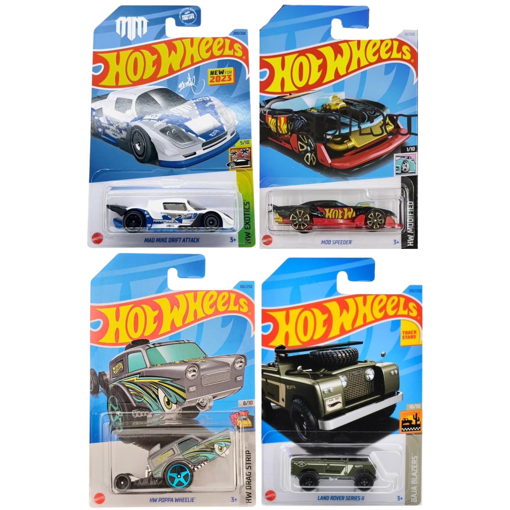Hot Wheels 1:64 Scale Cars, Racecars, Trucks & Bikes - (4 Pack - Set 8)
