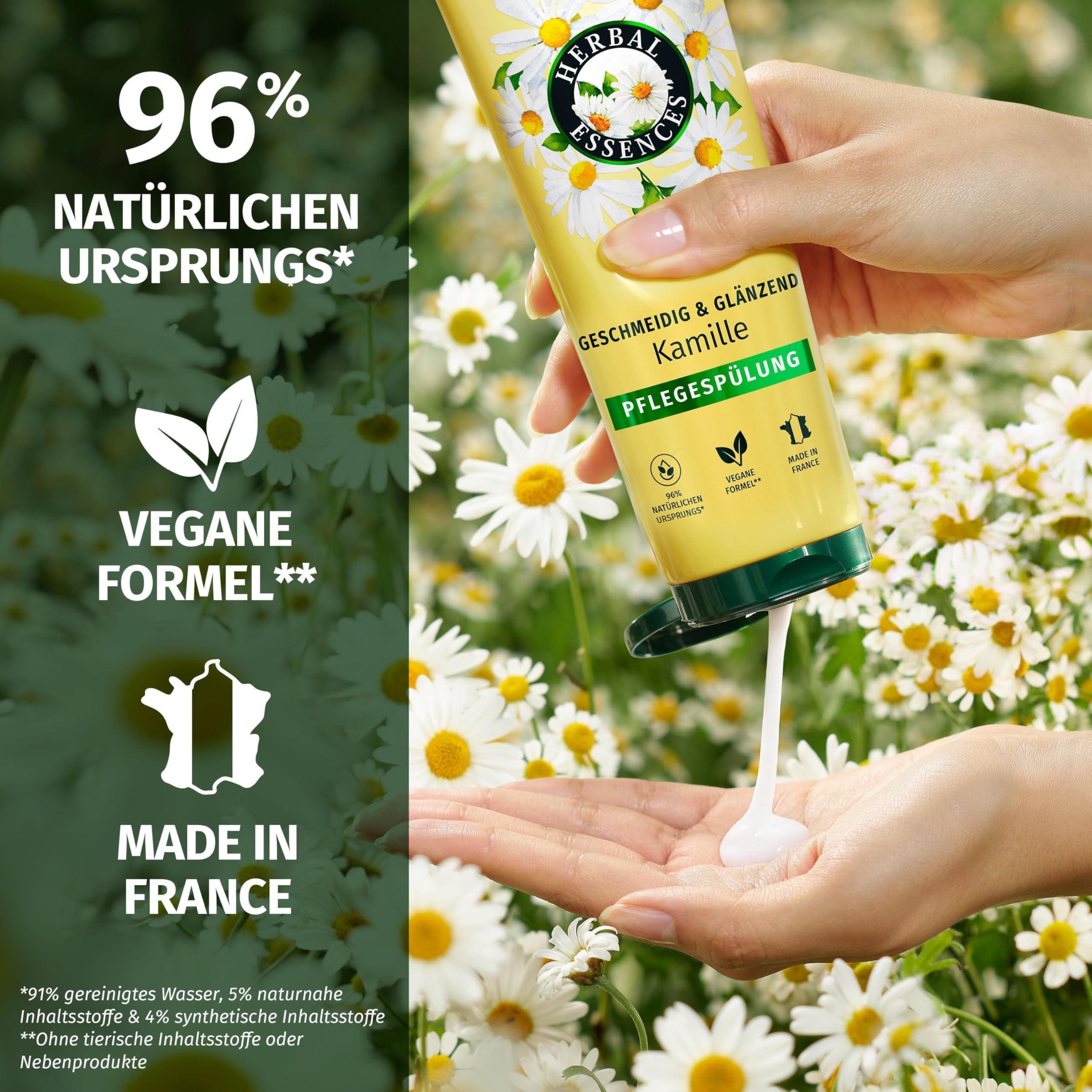 Herbal Essences Geschmeidig & Glänzend Pflegespülung mit Kamille 250ml. Von Stumpfem zu Glänzendem Haar, Mit Kamillenextrakt, Vegan 5
