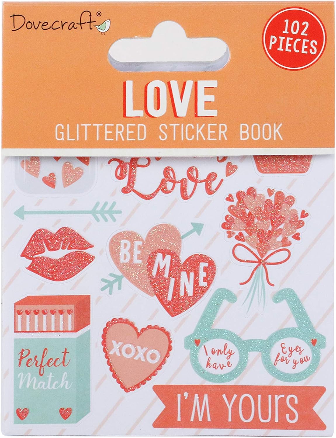 Dovecraft DCSTB005 Book-Love-98 Stickers-Glitter Designs-for Crafts Stationery, Journaling, Paper, Multicolour, One Size