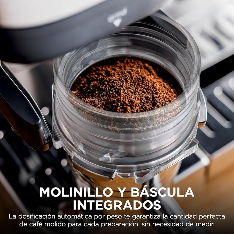 Cafeteira Luxe Premier 3 em 1 para latte, cappuccino, cold brew e espresso com moedor e espuma de leite integrados, fácil de usar e 4 predefinições automáticas de espuma, prata, ES601EU