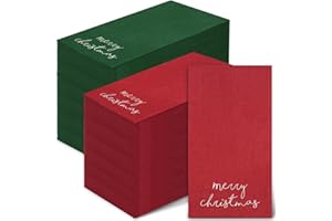 Whaline Christmas Guest Napkins Red Green Merry Christmas Paper Napkins Disposable Xmas Guest Hand Napkin Towel for Winter Holiday Party Supplies Bathroom Table Decor,80Pcs