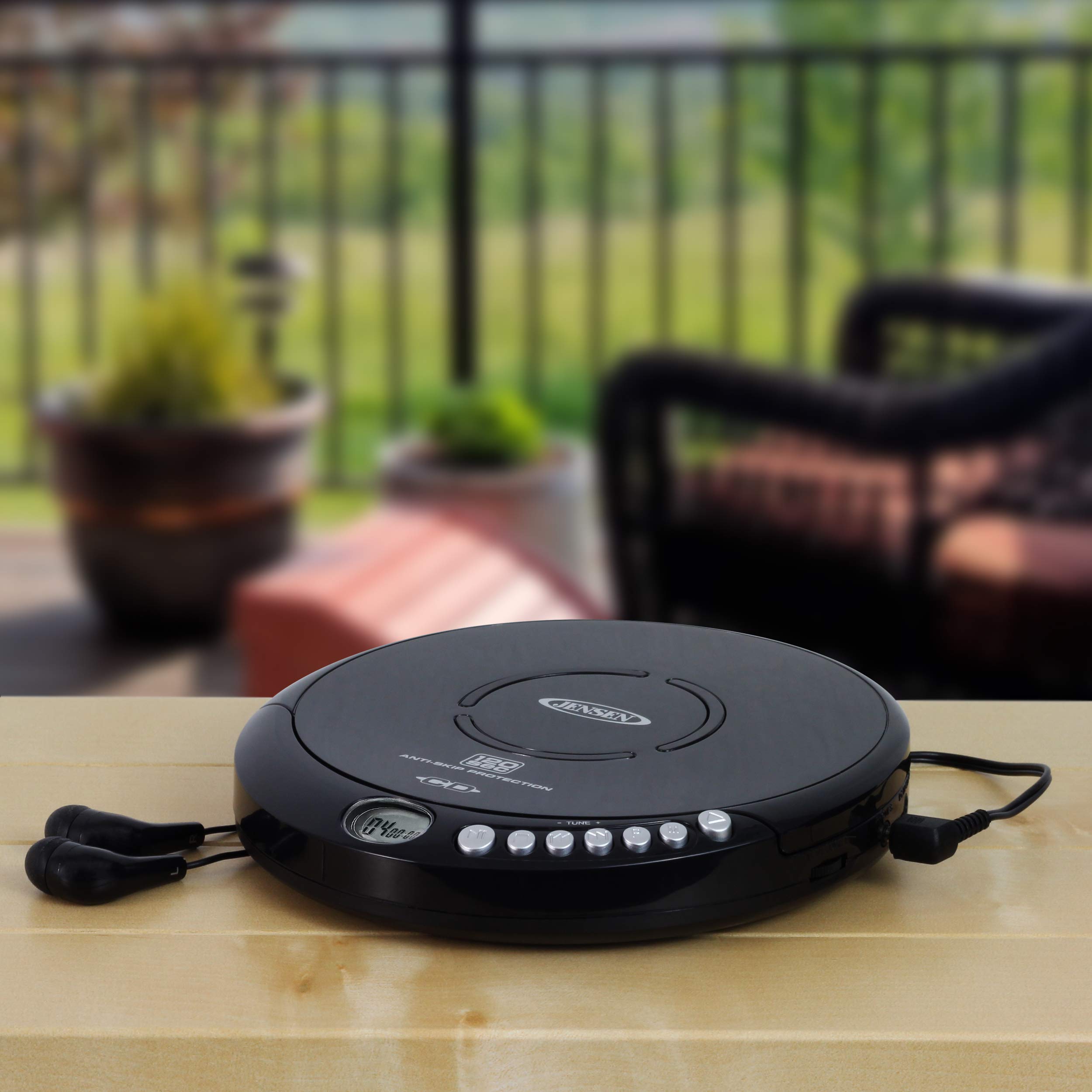 Jensen Portable CD-120 Portable Personal CD Player Compact 120 SEC Anti-Skip CD Player – Lightweight & Shockproof Music Disc Player & FM Radio Pro Sport-Earbuds for Kids & Adults (Black)