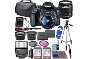 Canon EOS Rebel T7 DSLR Camera w/EF-S 18-55mm f/3.5-5.6 IS II Lens Bundle with 2x 64GB Memory Cards + Wide Angle & Telephoto 