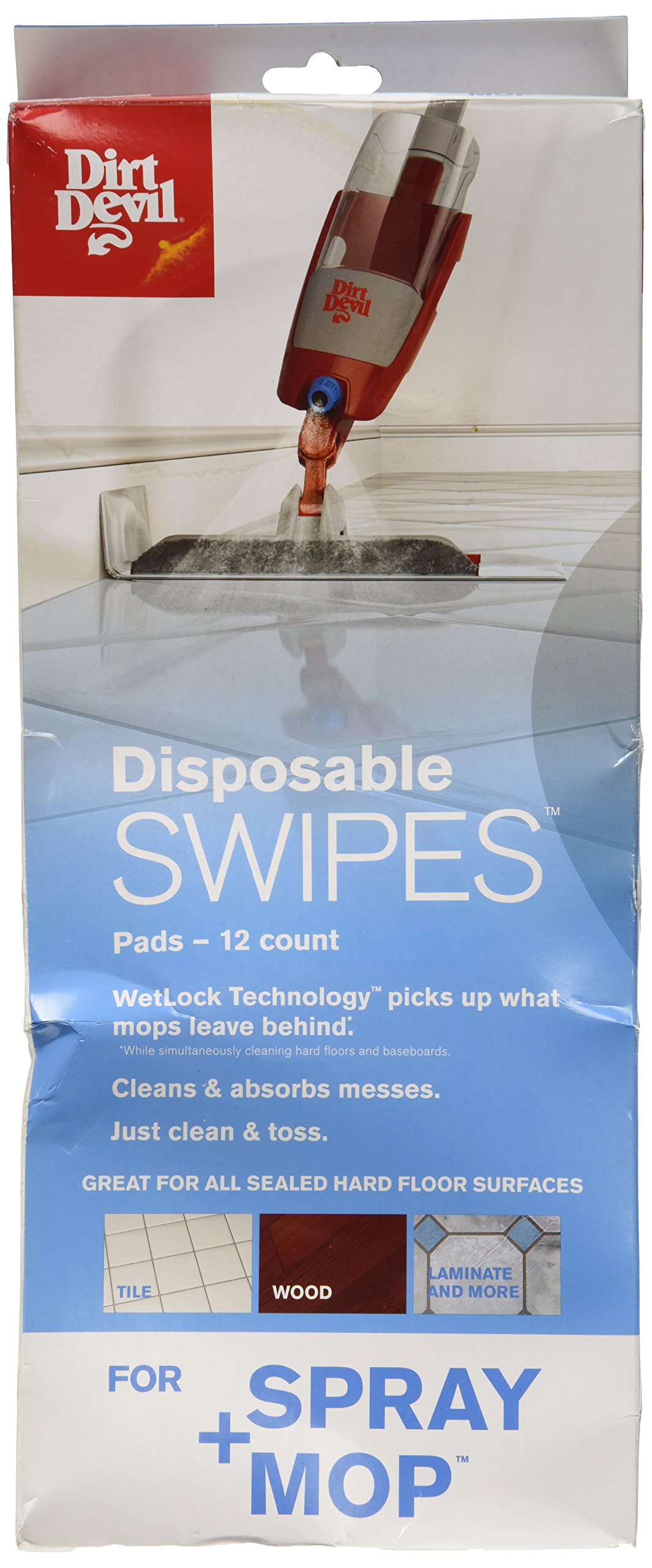 Photo 1 of Dirt Devil Spray Mop Disposable Swipe Pads, Pack of 12, White, For Sealed Hard Floors like Laminate, Tile, Hardwoods and More, Mopping Pad Replacement for Use with Dirt Devil Spray Mop