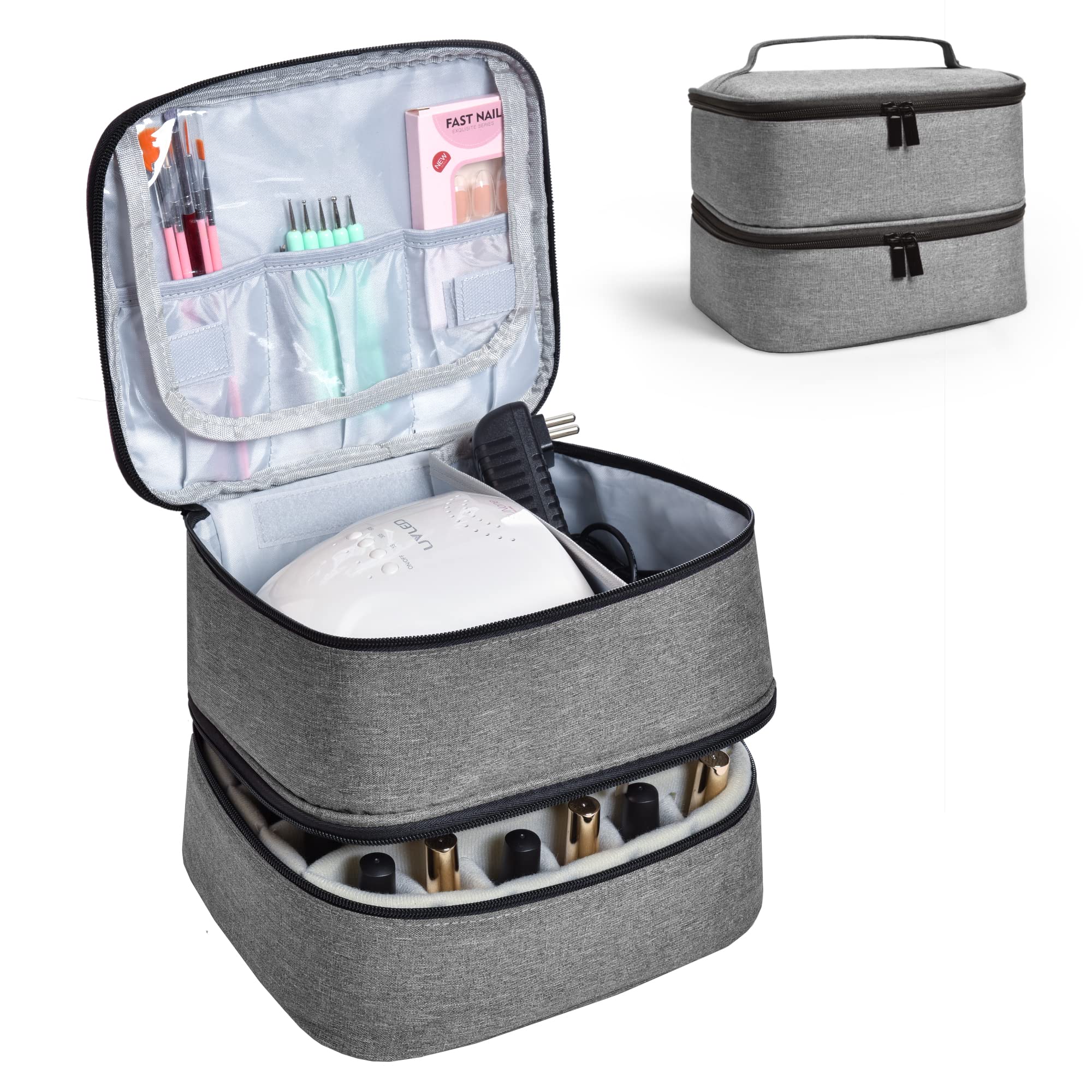 Horsande Nail Polish Organiser Holds 30 Bottles (0.5 fl.oz/15ml), Nail Polish Case for Uv Lamp and Nail Polish, Storage Bag for Nail Lamp and Nail Polish Accessories (Bag ONLY), Grey