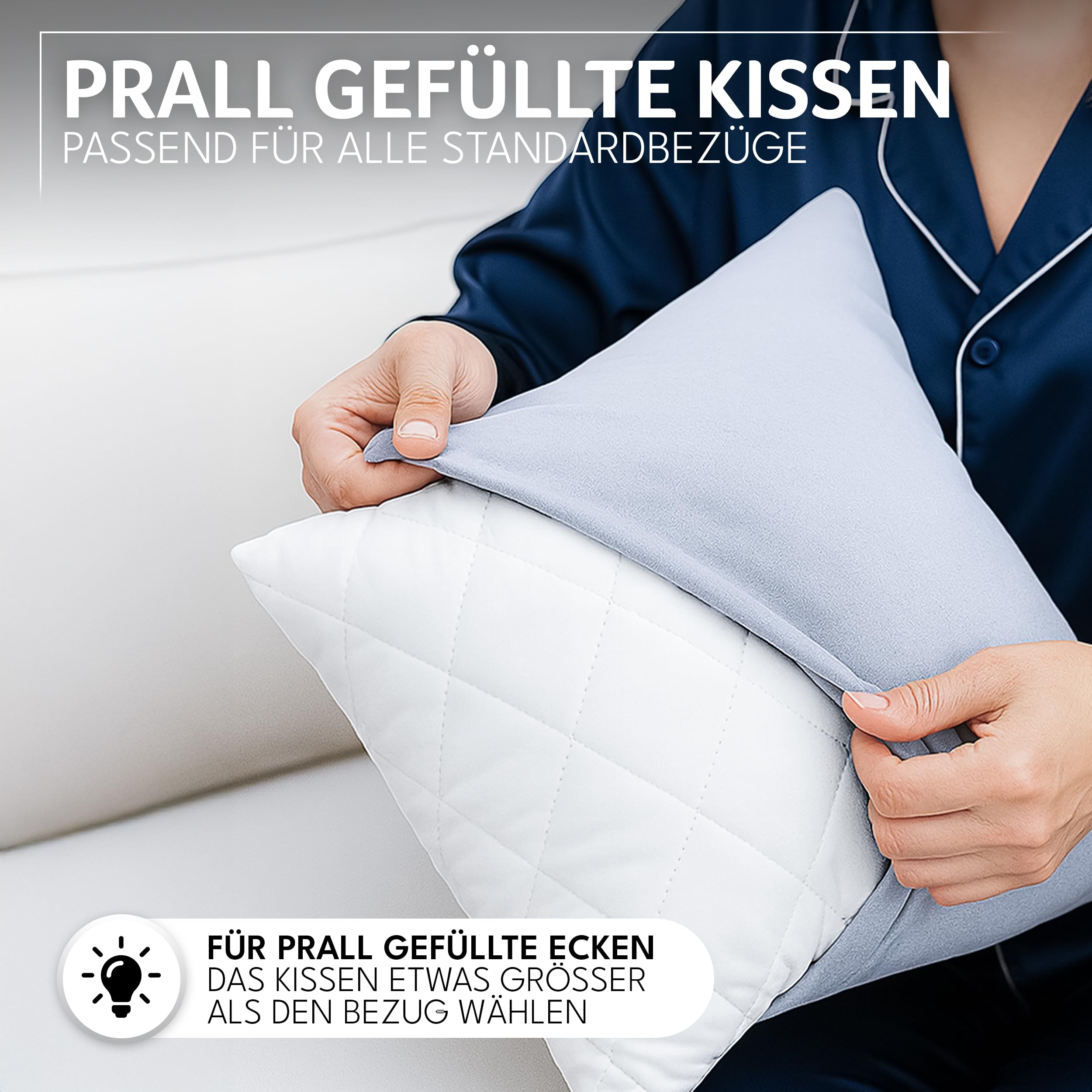 Polyester Kopfkissen (40x40 cm groß) - 2er Set Kissen für Bett und als Dekokissen - Mit Reißverschluss für Füllung - Sofakissen - Zierkissen für Couch und Sofa - Ökotex - Waschbar bis 60° - Weiß 4