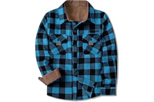 SANGTREE Boys and Mens Flannel Shirts Long Sleeve Button Down Plaid Shirts,Corduroy Collar