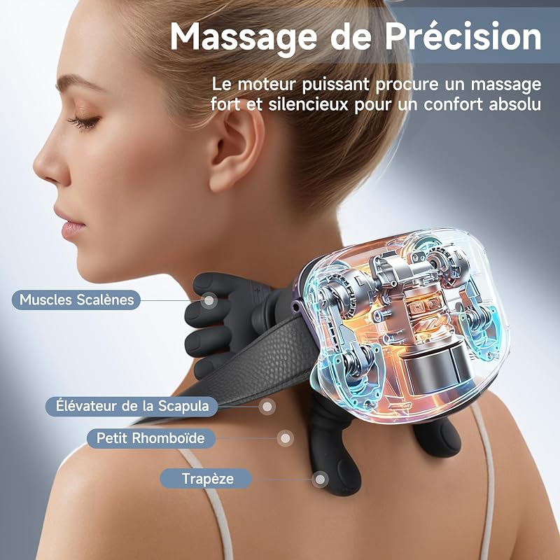 4D Masseur Cervical avec Chaleur, 3 Niveaux D’Intensité, sans fil