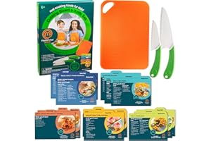 MasterChef Junior Knife & Cutting Board Set- Includes Real Cutting Tools for Kids and 15 Cooking Baking Recipes - Silicone Non Slip Grip & Food Safe for Children- Christmas Cooking Party Activity Gift