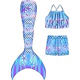 Ghteas Girls Tankini Swimsuit 3 Piece Mermaid Bathing Suit Kids Ruffle Top with Shorts Fish Tail Set Swimwear