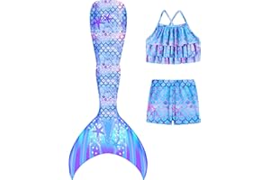 Ghteas Girls Tankini Swimsuit 3 Piece Mermaid Bathing Suit Kids Ruffle Top with Shorts Fish Tail Set Swimwear