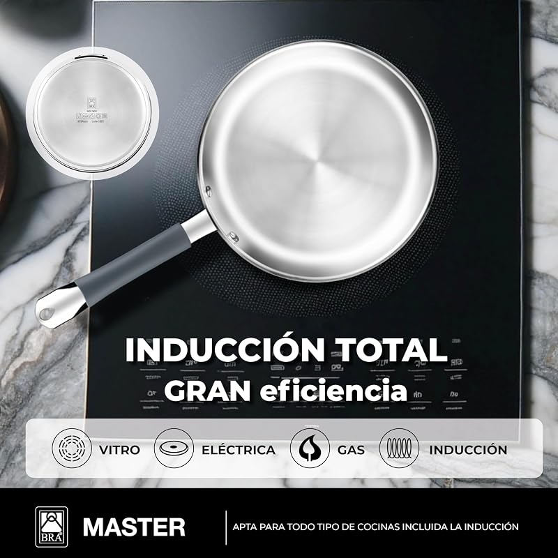 Master | Sartén 24 cm, Acero Inoxidable, Sin Antiadherente