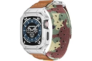 BAITEYOU Band with Case Compatible with Apple Watch Band Series 9 8 7 (41mm) 6 5 4 SE 3 2 1 (40mm 38mm), Nylon Strap with Stainless Steel Metal Rugged Case Cover for iwatch Bands for Men