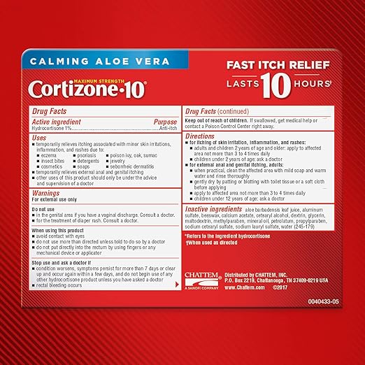 Amazon Com Cortizone 10 Maximum Strength Creme With Aloe 1 Hydrocortisone Anti Itch Creme 1 0 Ounce Health Personal Care