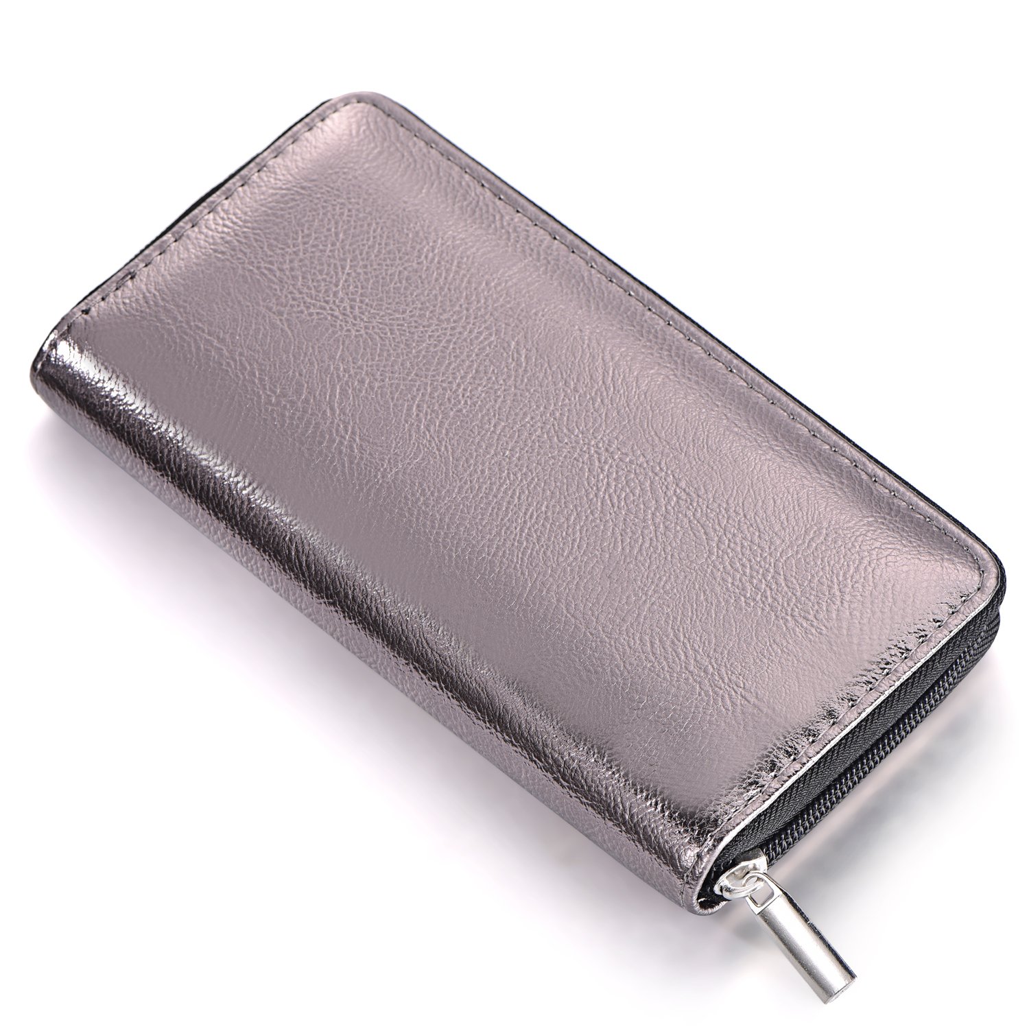 DonDon Ladies' Metallic Look Purse with Zip - Money Pouch Soft in Grey 7.87" x 3.94" x 0.98"